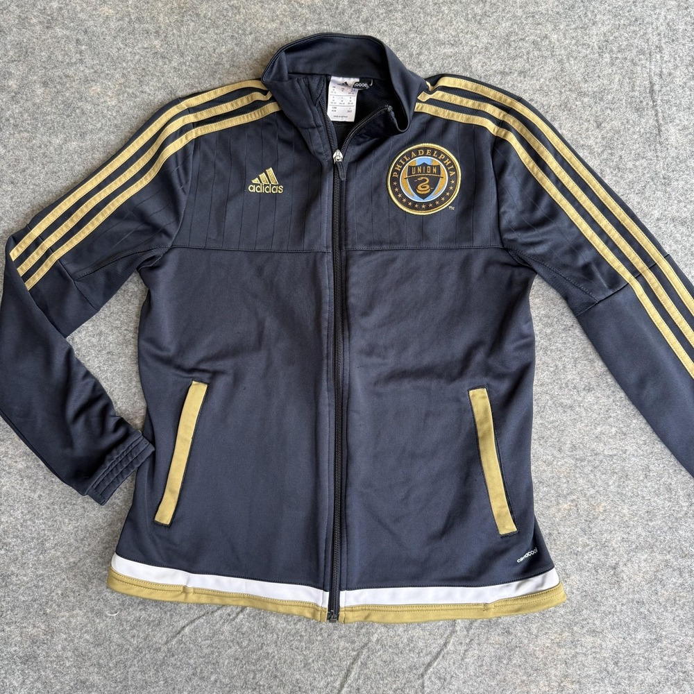 Philadelphia Union Jacket Youth Medium Blue MLS Soccer Adidas Full Zip Track